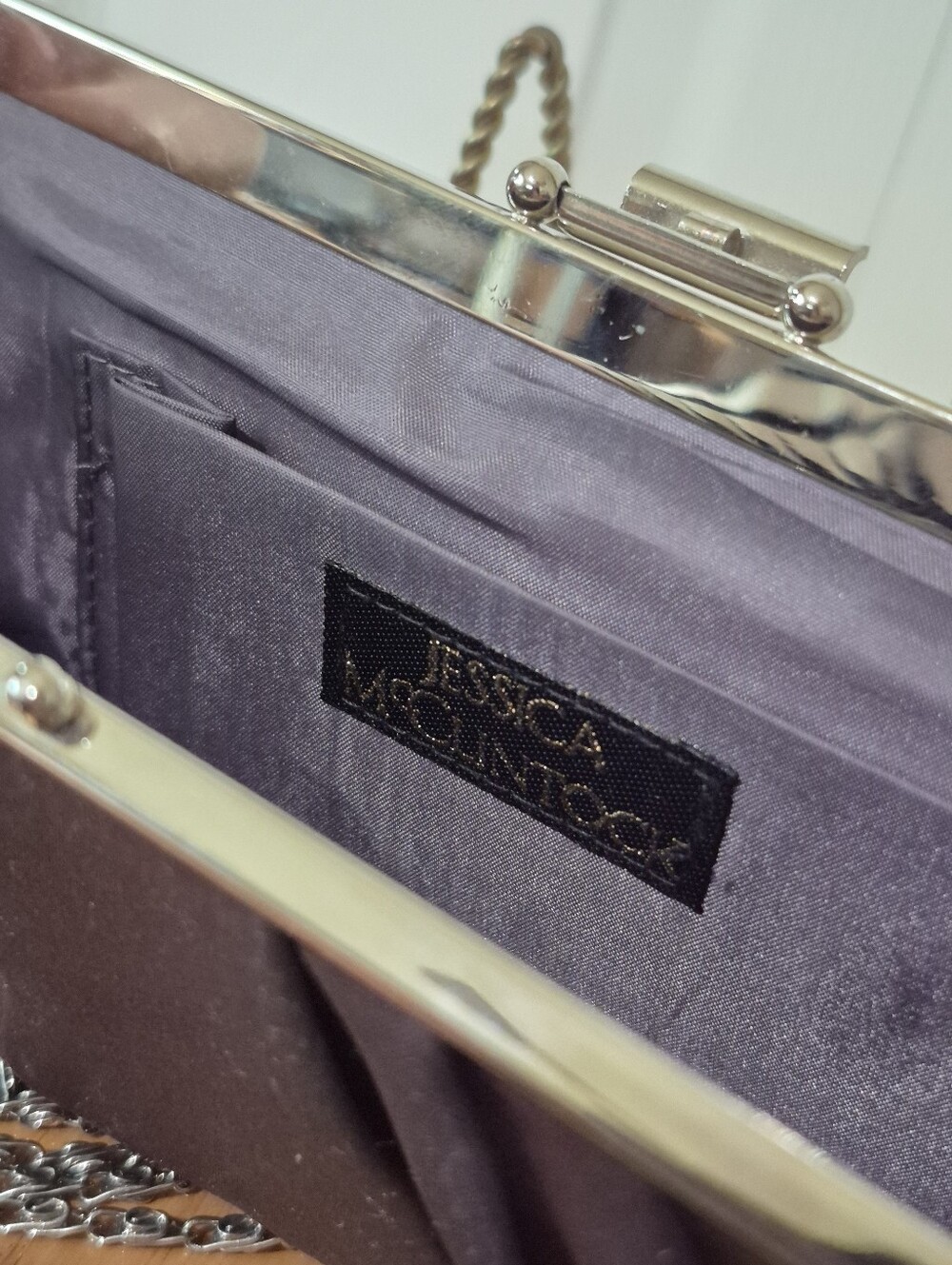 Jessica McClintock silver satin evening bag - Picture 7 of 12
